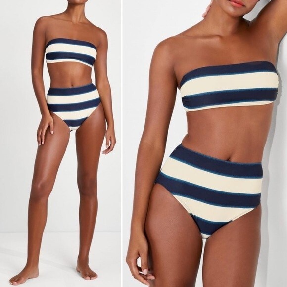 NWT Kate Spade Awning Stripe Bandeau Bikini Swimsuit Blazer Blue Size Small NEW - Picture 16 of 16